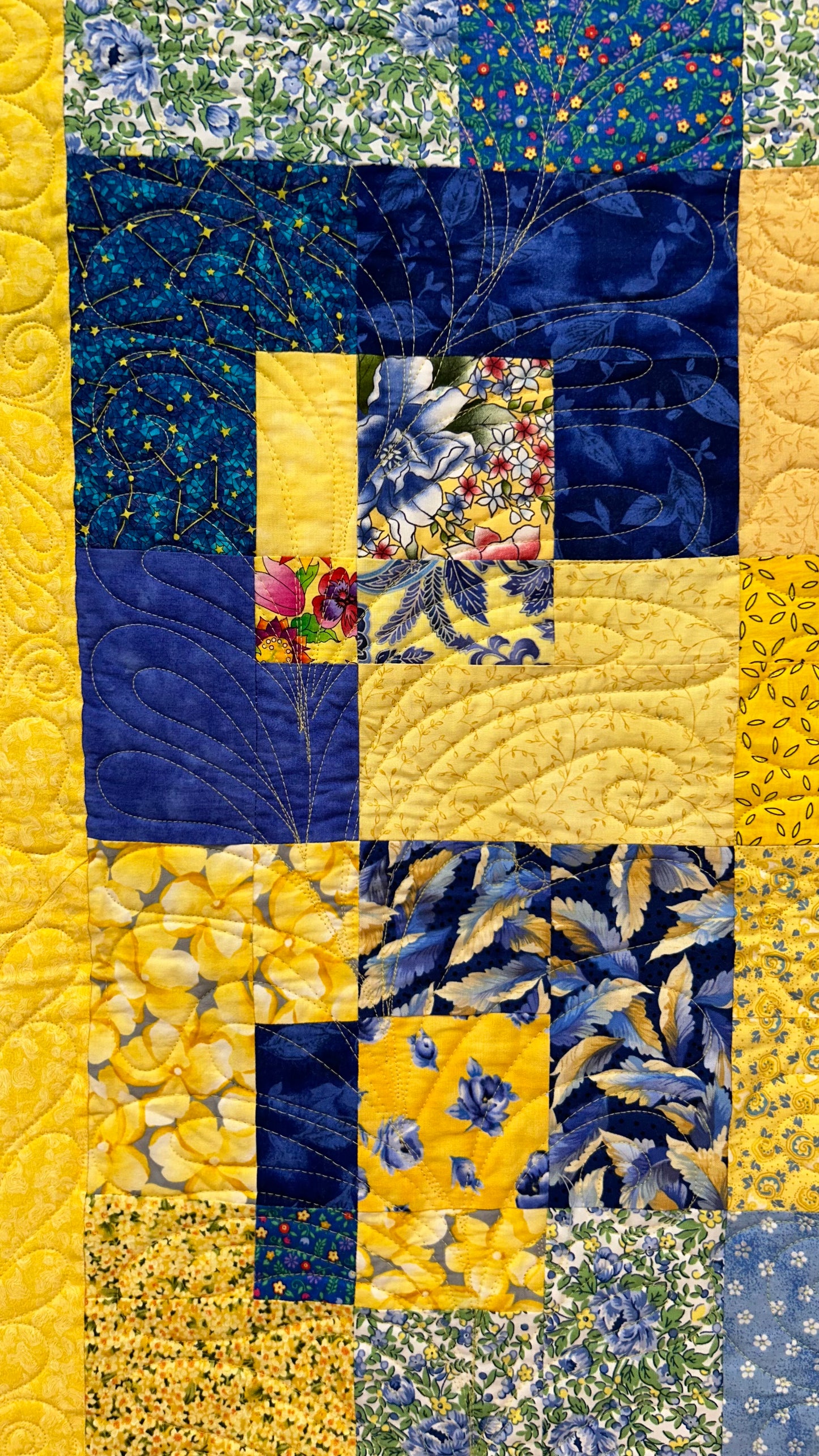 Blue & Yellow Patchwork Quilt (Queen)