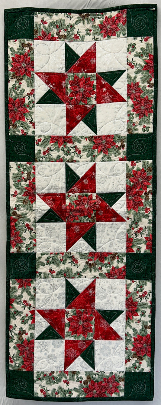 Red Green & White Stars Table Runner