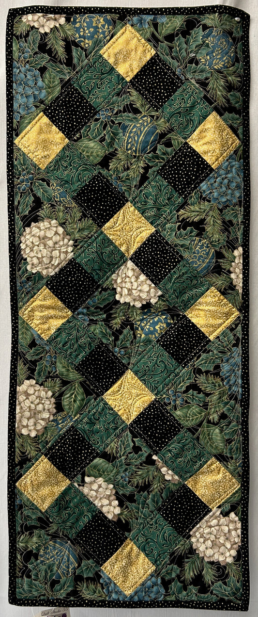Green Squares On Point Table Runner